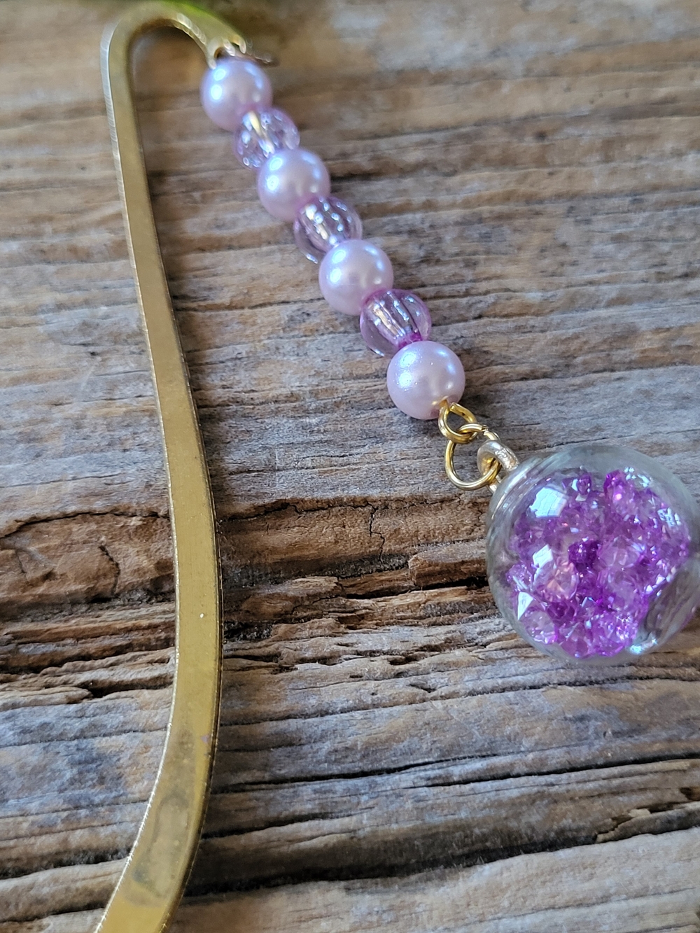 Pink Beads With Purple Stones In Glass Globe Bookmark